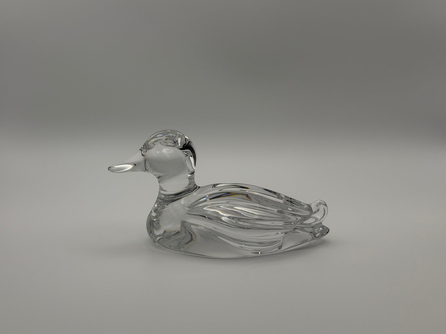 Vintage Stylized Clear Crystal Duck Figurine & Paperweight
