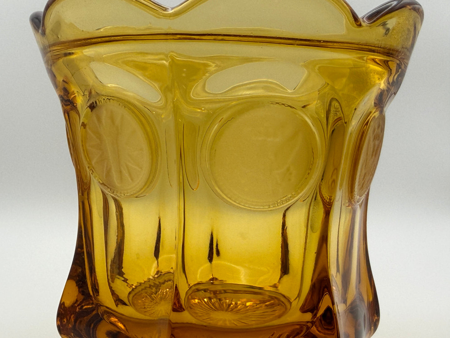 Vintage Fostoria Amber Coin Glass Lidded Candy Dish