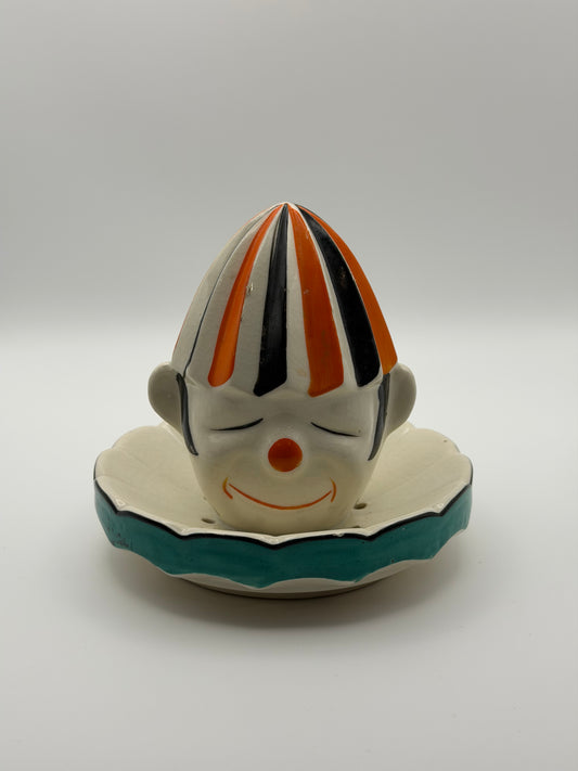 Vintage 1930s Takito (TT) Ceramic Clown Citrus Juicer & Pitcher Set (Made in Japan)