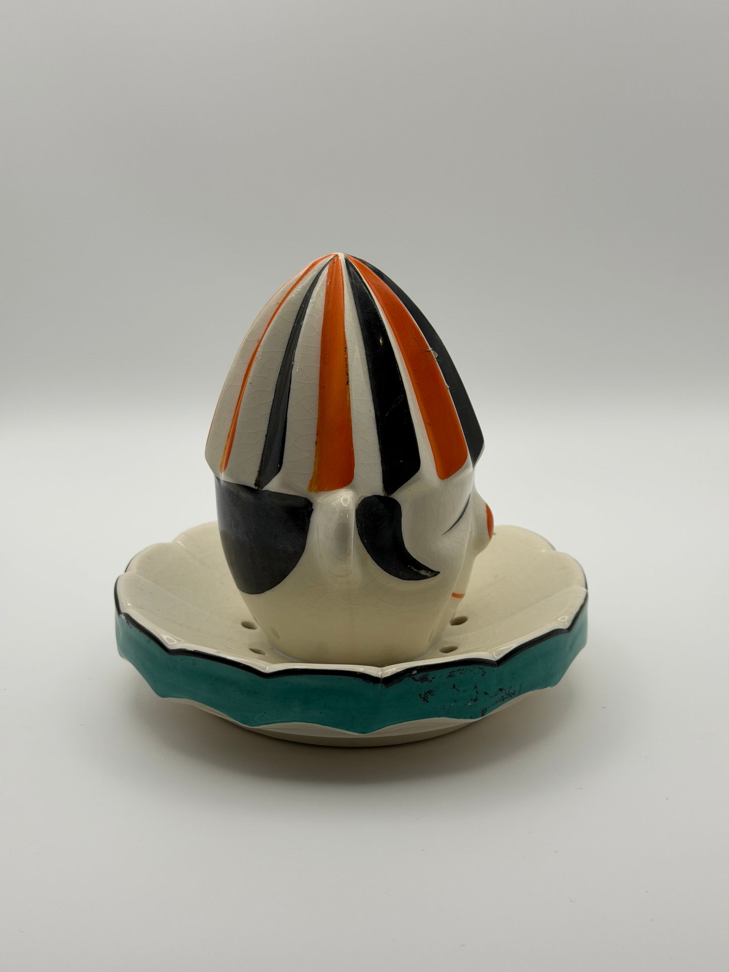 Vintage 1930s Takito (TT) Ceramic Clown Citrus Juicer & Pitcher Set (Made in Japan)