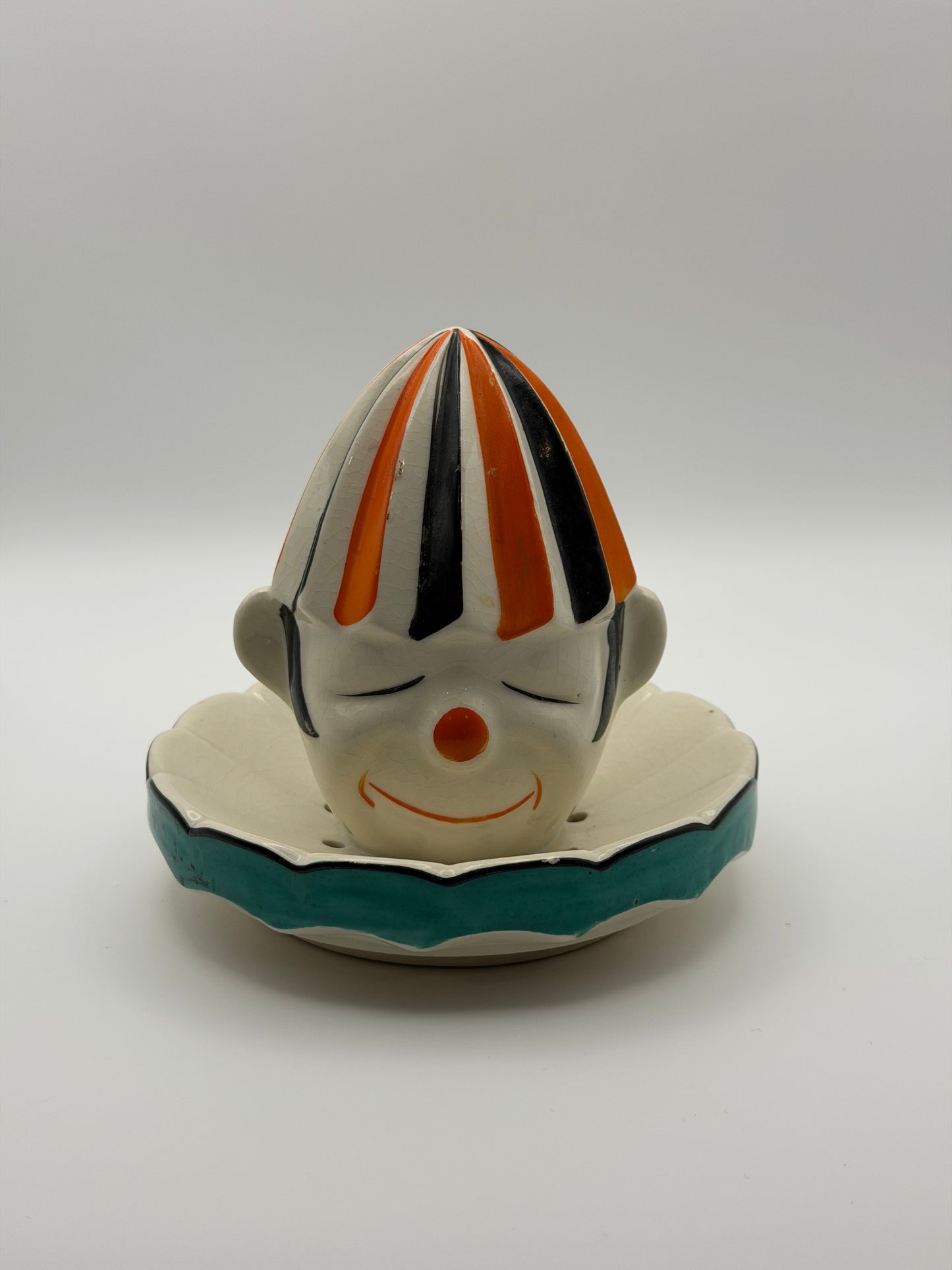 Vintage 1930s Takito (TT) Ceramic Clown Citrus Juicer & Pitcher Set (Made in Japan)