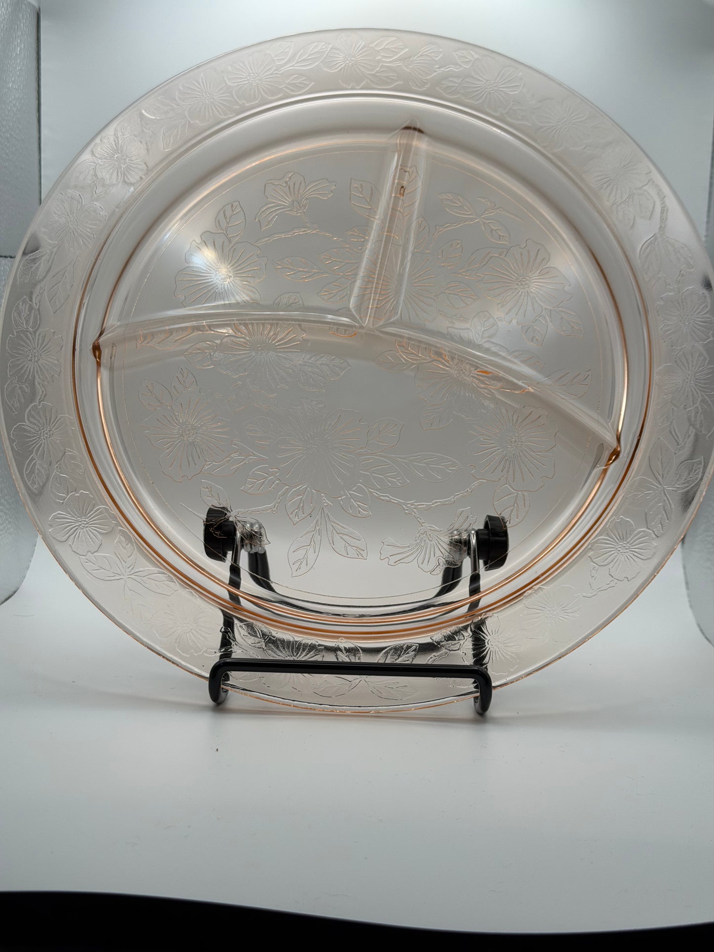 Vintage MacBeth-Evans Pink Depression Glass "Dogwood" Grill Plate (1929-1932)